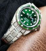 Rolex Submariner 904L Steel Iced Out 40mm Green Face/Bezel 3135 Movement Watch